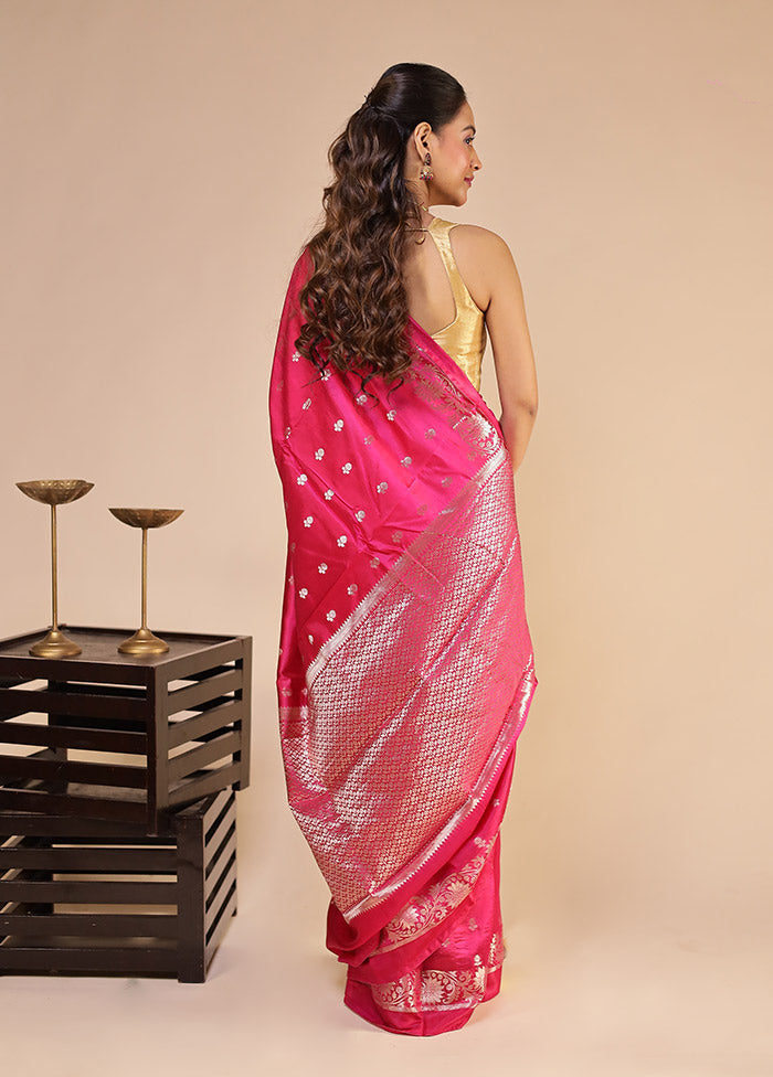 Pink Handloom Dupion Pure Silk Saree With Blouse Piece