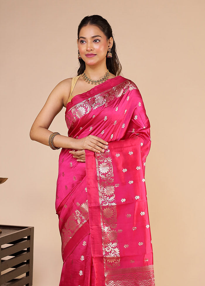 Pink Handloom Dupion Pure Silk Saree With Blouse Piece