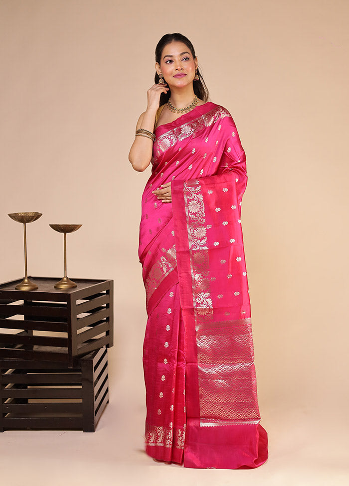 Pink Handloom Dupion Pure Silk Saree With Blouse Piece