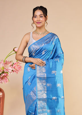 Blue Handloom Dupion Pure Silk Saree With Blouse Piece