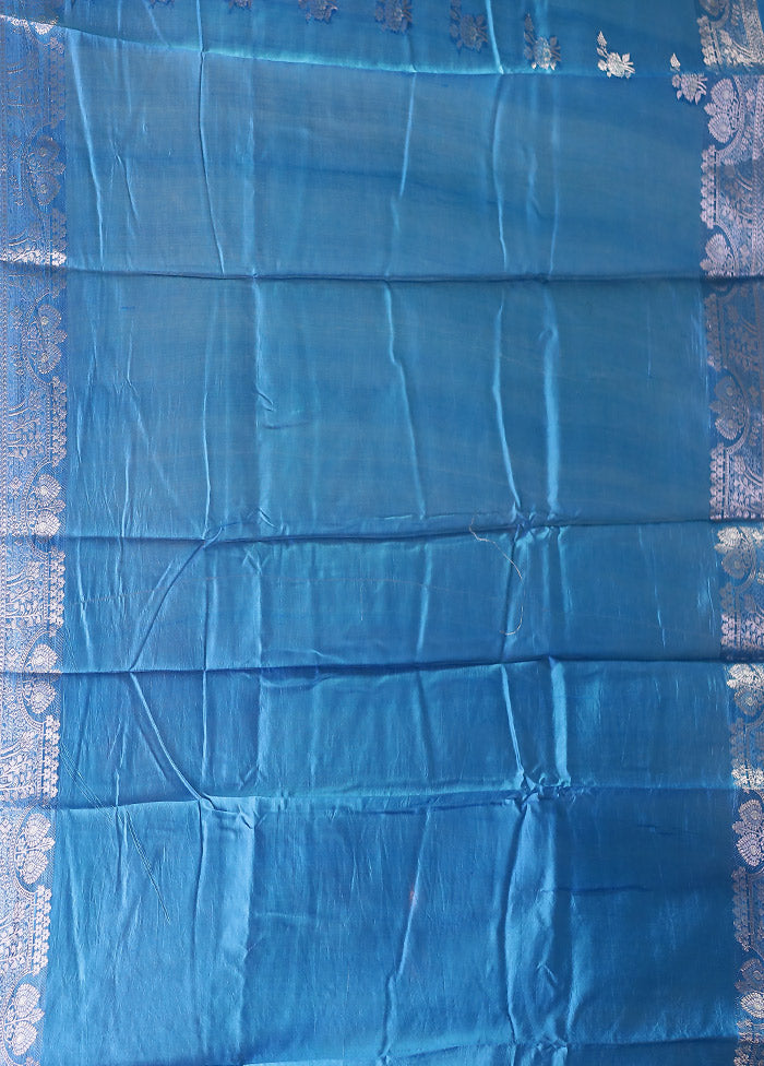 Blue Handloom Dupion Pure Silk Saree With Blouse Piece