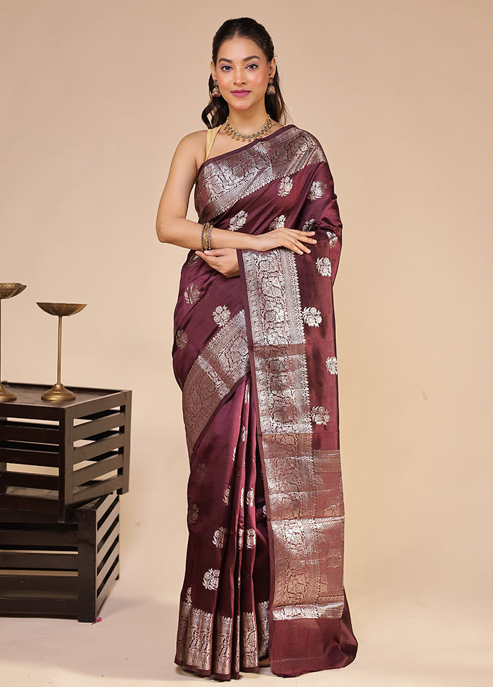Maroon Handloom Dupion Pure Silk Saree With Blouse Piece