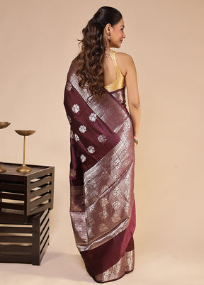 Maroon Handloom Dupion Pure Silk Saree With Blouse Piece