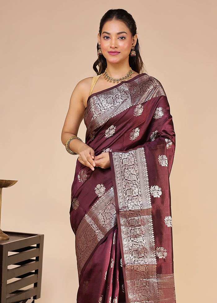 Maroon Handloom Dupion Pure Silk Saree With Blouse Piece