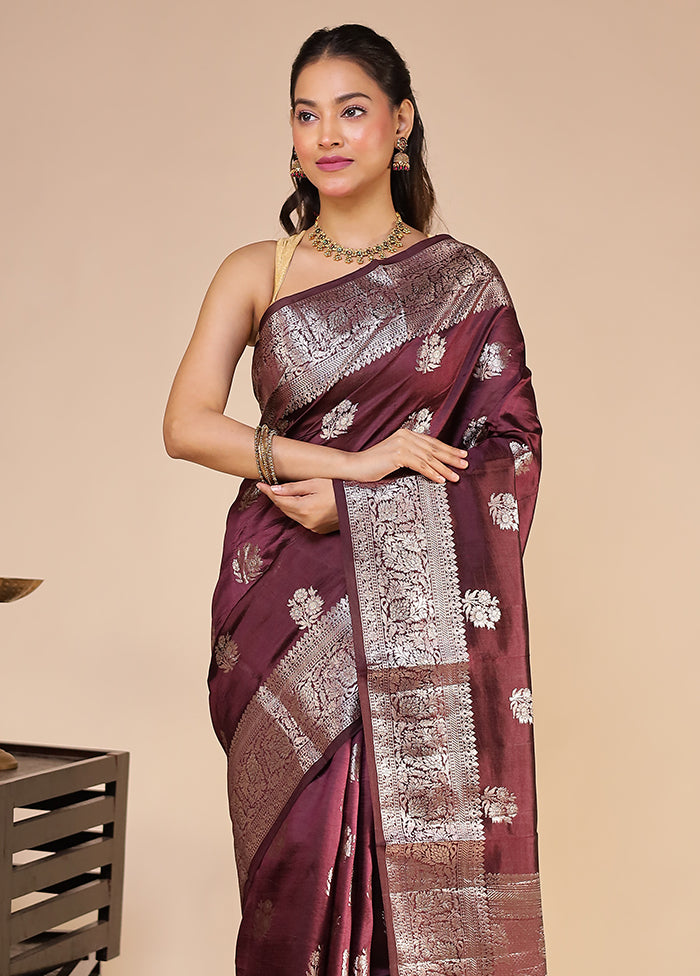 Maroon Handloom Dupion Pure Silk Saree With Blouse Piece