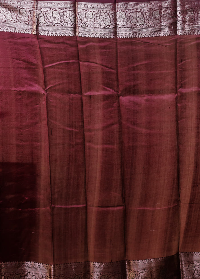 Maroon Handloom Dupion Pure Silk Saree With Blouse Piece