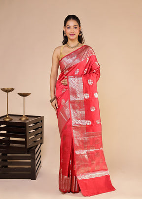 Red Handloom Dupion Pure Silk Saree With Blouse Piece