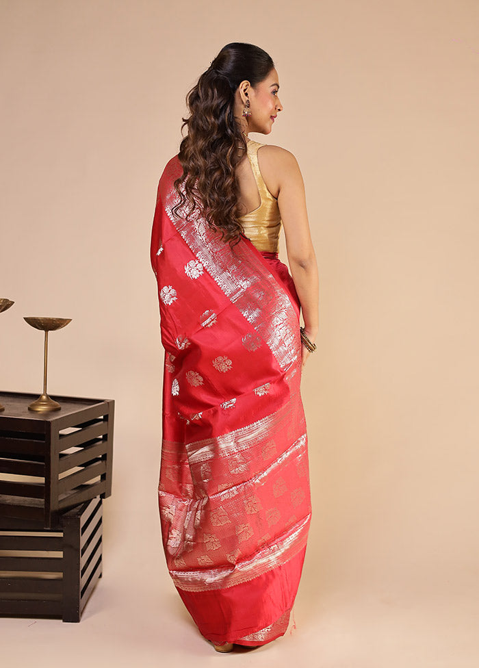 Red Handloom Dupion Pure Silk Saree With Blouse Piece