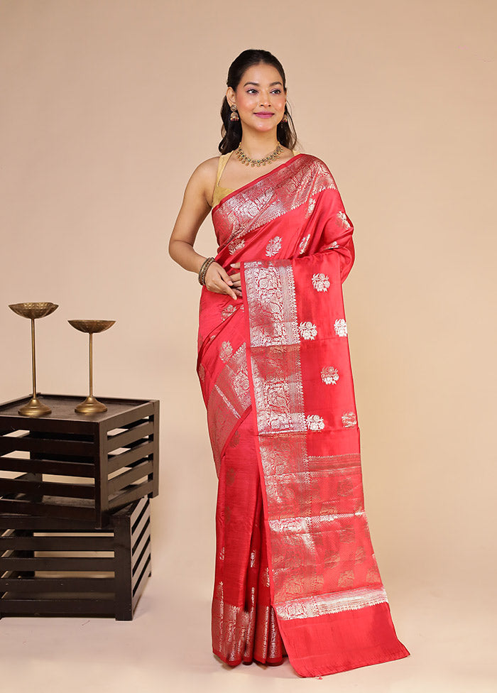 Red Handloom Dupion Pure Silk Saree With Blouse Piece