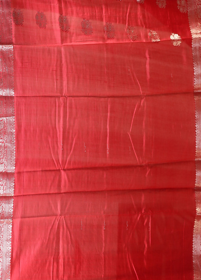 Red Handloom Dupion Pure Silk Saree With Blouse Piece