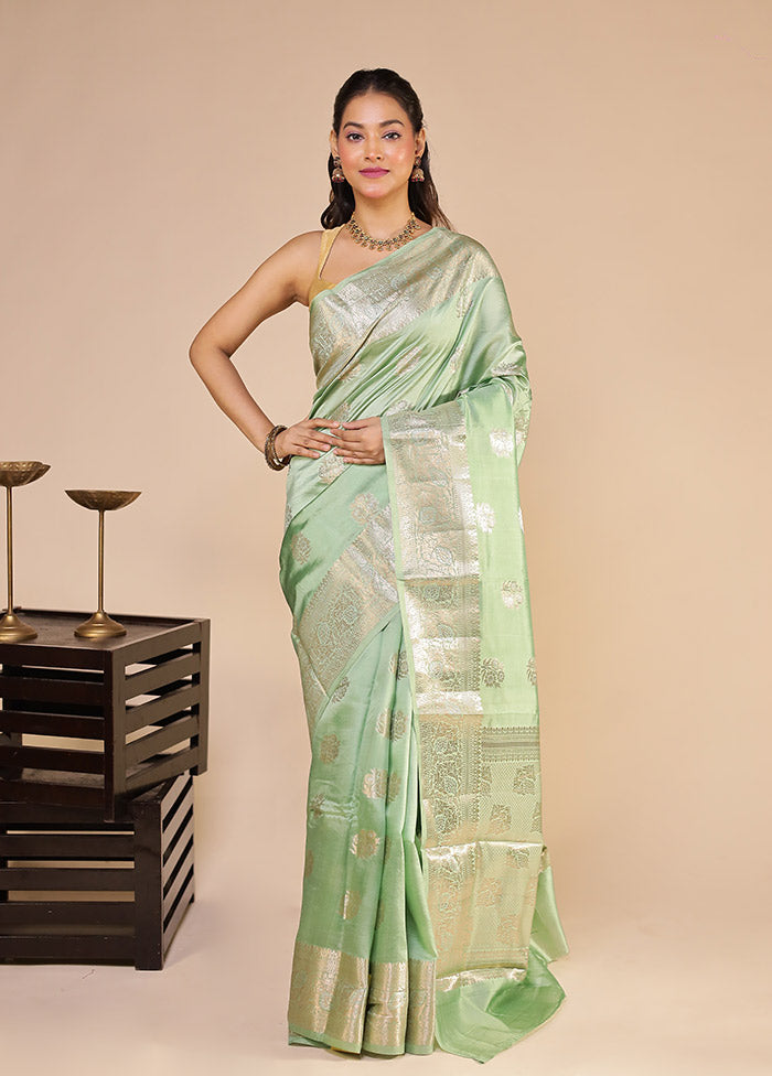 Green Handloom Dupion Pure Silk Saree With Blouse Piece