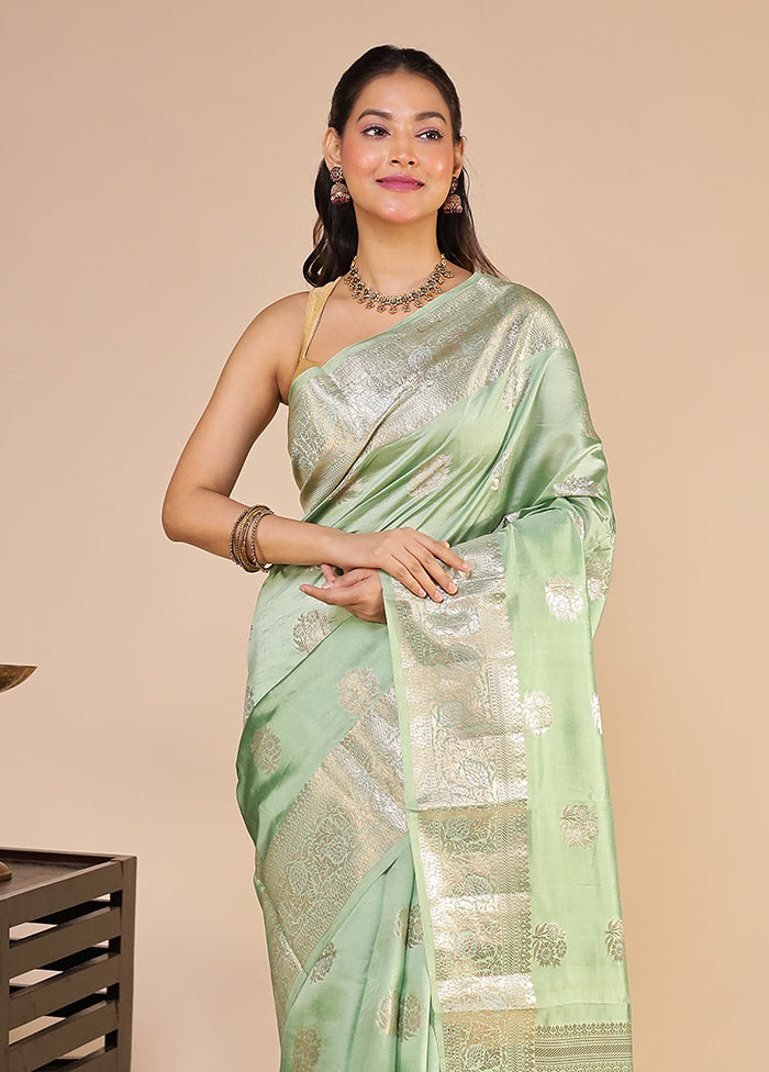 Green Handloom Dupion Pure Silk Saree With Blouse Piece