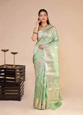 Green Handloom Dupion Pure Silk Saree With Blouse Piece