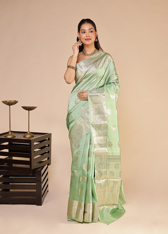 Green Handloom Dupion Pure Silk Saree With Blouse Piece
