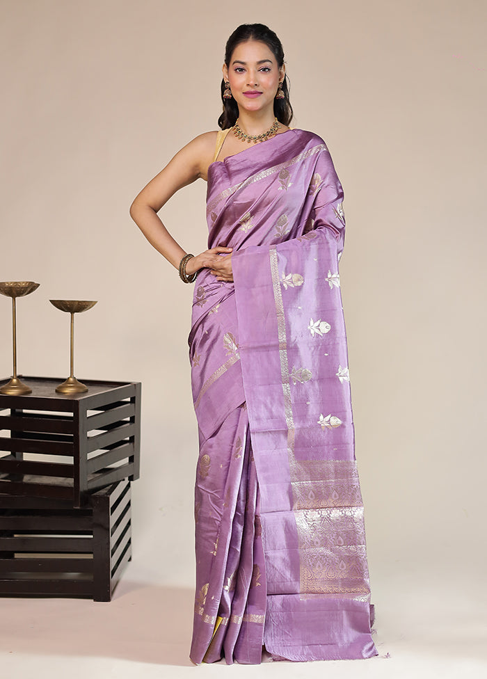 Purple Handloom Dupion Pure Silk Saree With Blouse Piece