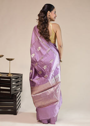 Purple Handloom Dupion Pure Silk Saree With Blouse Piece
