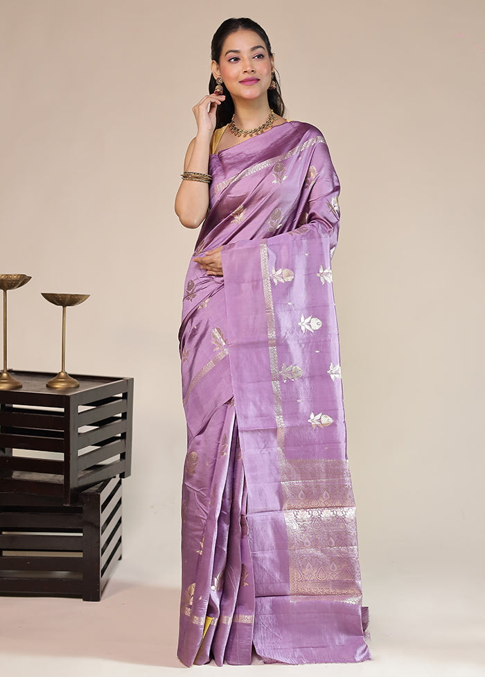 Purple Handloom Dupion Pure Silk Saree With Blouse Piece