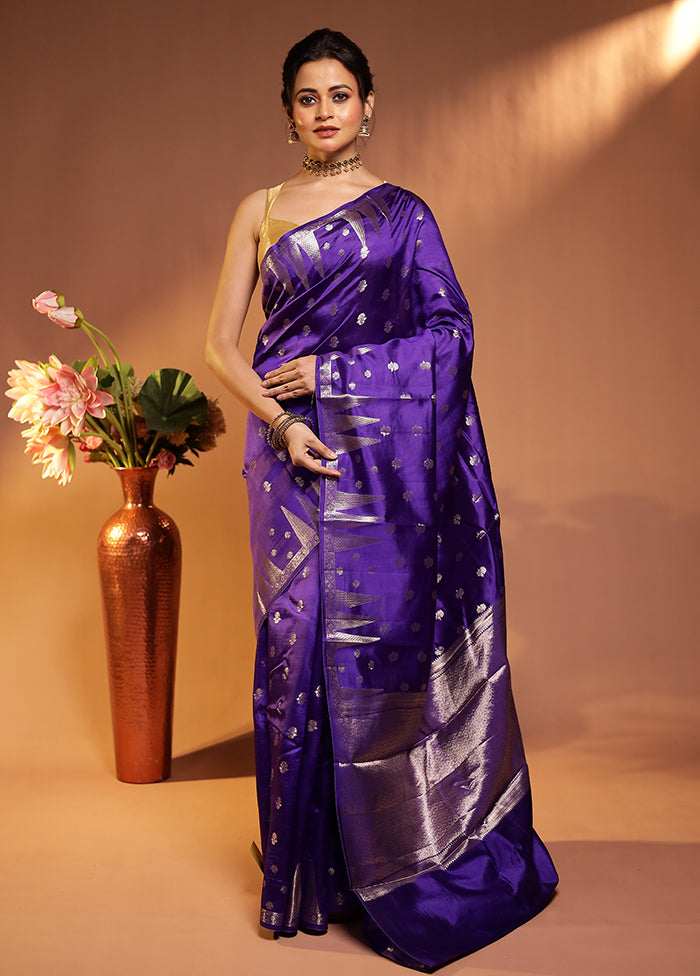 Blue Handloom Dupion Pure Silk Saree With Blouse Piece