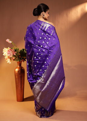 Blue Handloom Dupion Pure Silk Saree With Blouse Piece