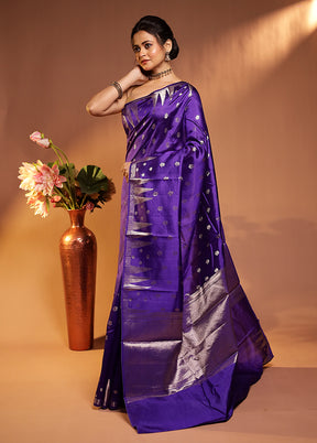 Blue Handloom Dupion Pure Silk Saree With Blouse Piece