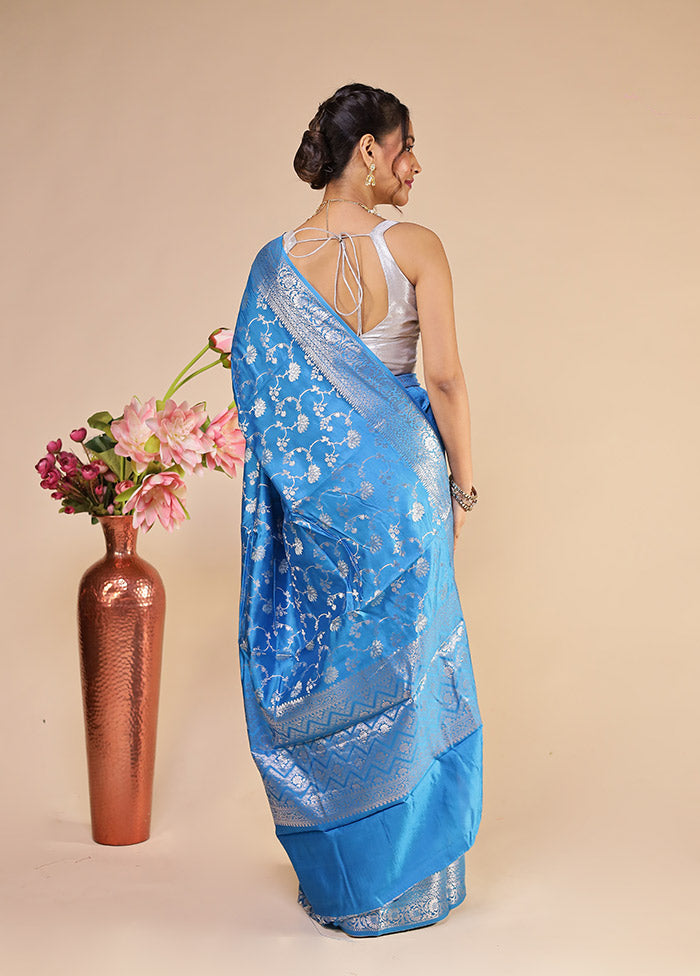 Blue Handloom Dupion Pure Silk Saree With Blouse Piece