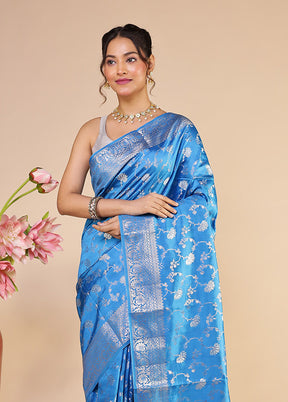 Blue Handloom Dupion Pure Silk Saree With Blouse Piece