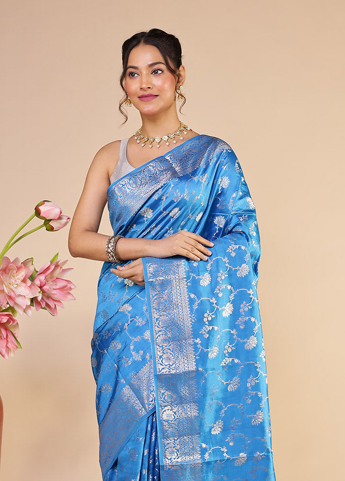 Blue Handloom Dupion Pure Silk Saree With Blouse Piece