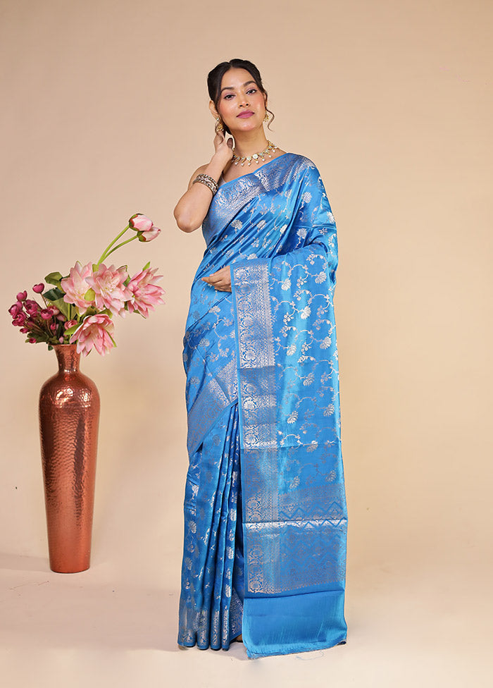 Blue Handloom Dupion Pure Silk Saree With Blouse Piece