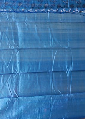Blue Handloom Dupion Pure Silk Saree With Blouse Piece