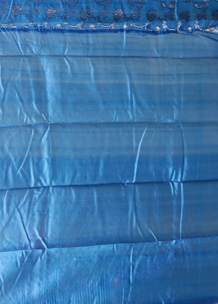 Blue Handloom Dupion Pure Silk Saree With Blouse Piece