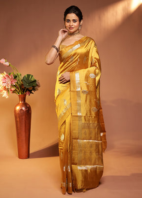 Yellow Handloom Dupion Pure Silk Saree With Blouse Piece