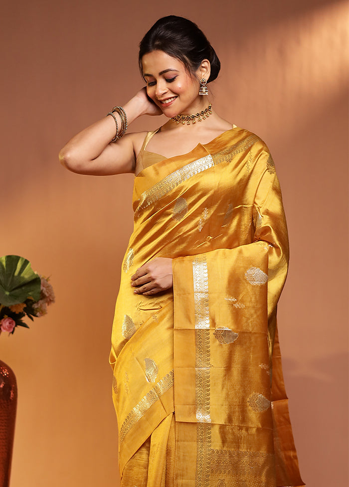 Yellow Handloom Dupion Pure Silk Saree With Blouse Piece