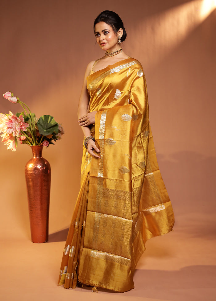 Yellow Handloom Dupion Pure Silk Saree With Blouse Piece