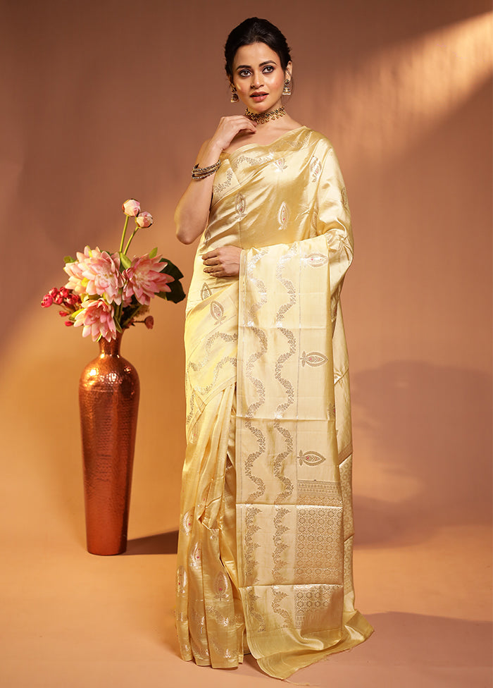 Cream Handloom Dupion Pure Silk Saree With Blouse Piece