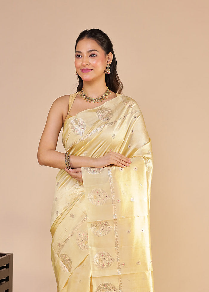 Cream Handloom Dupion Pure Silk Saree With Blouse Piece