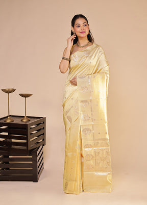 Cream Handloom Dupion Pure Silk Saree With Blouse Piece