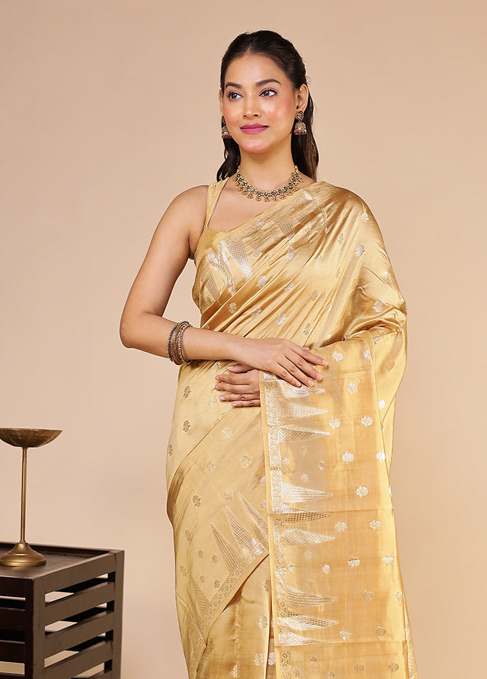 Cream Handloom Dupion Pure Silk Saree With Blouse Piece