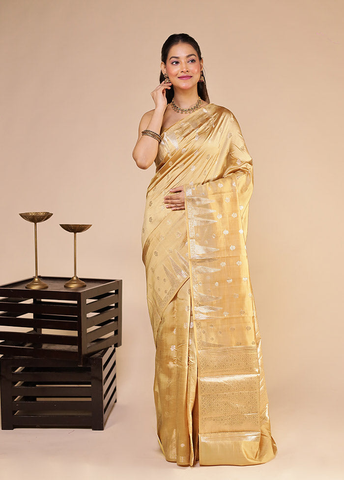 Cream Handloom Dupion Pure Silk Saree With Blouse Piece