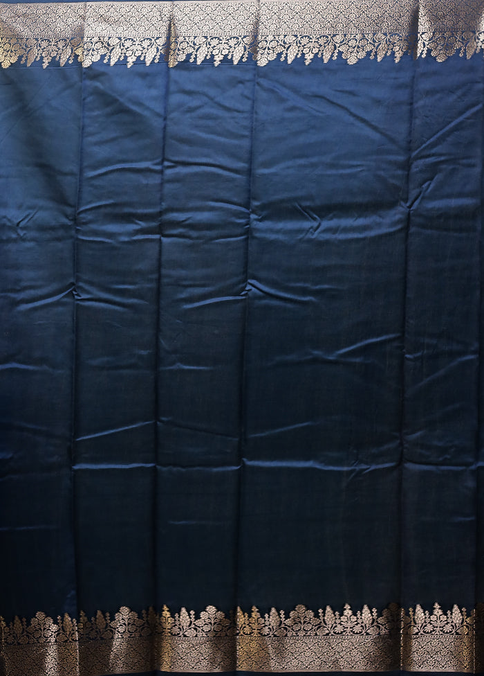 Blue Dupion Silk Saree With Blouse Piece