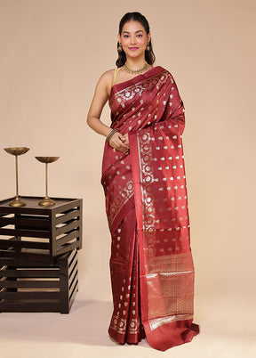Maroon Dupion Silk Saree With Blouse Piece