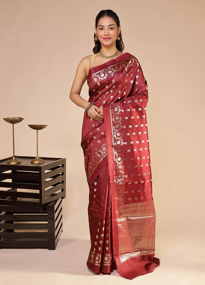 Maroon Dupion Silk Saree With Blouse Piece