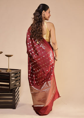 Maroon Dupion Silk Saree With Blouse Piece