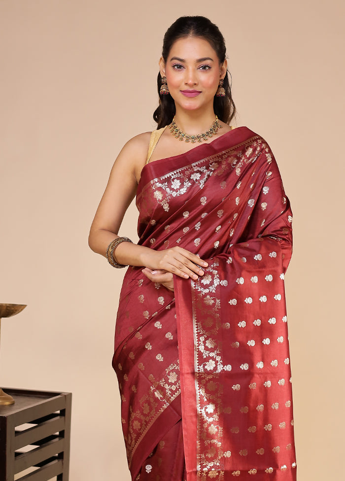 Maroon Dupion Silk Saree With Blouse Piece