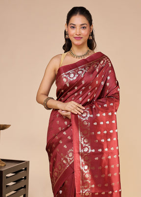 Maroon Dupion Silk Saree With Blouse Piece