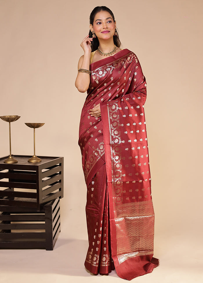 Maroon Dupion Silk Saree With Blouse Piece