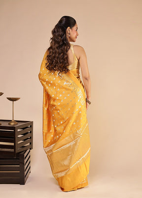 Yellow Dupion Silk Saree With Blouse Piece