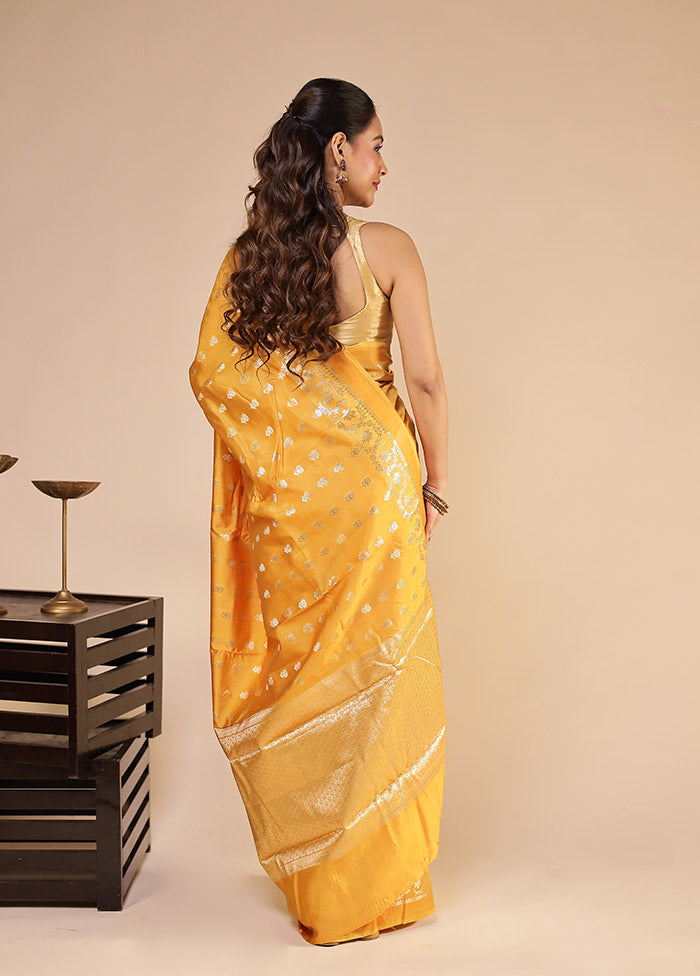 Yellow Dupion Silk Saree With Blouse Piece