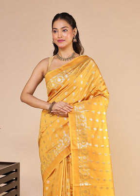 Yellow Dupion Silk Saree With Blouse Piece