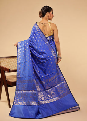 Blue Dupion Silk Saree With Blouse Piece