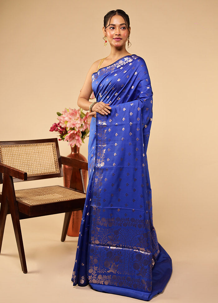 Blue Dupion Silk Saree With Blouse Piece